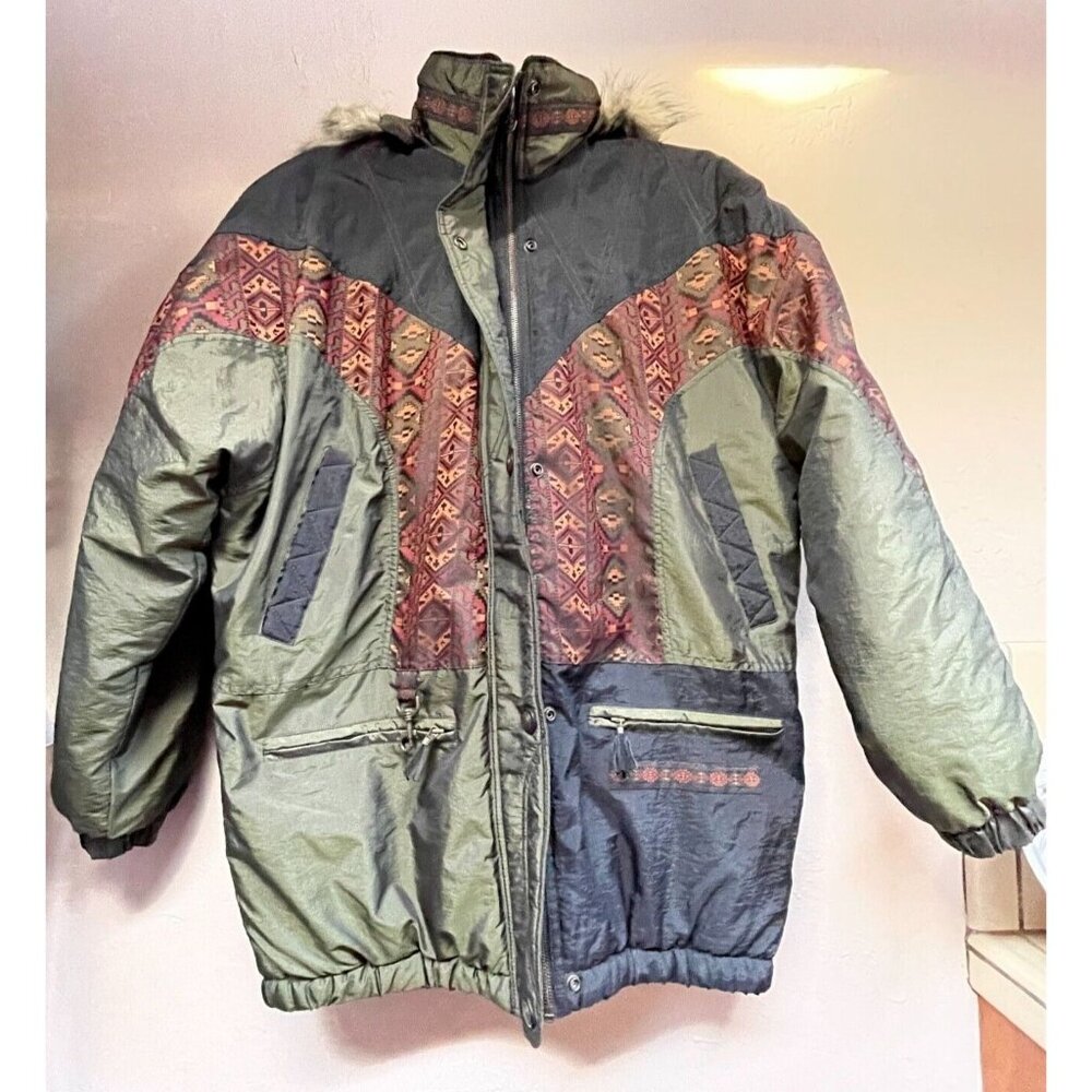 Vintage Winlit Womens Medium Fur Hoodie Ski Jacket Full Zip Patchwork Packable